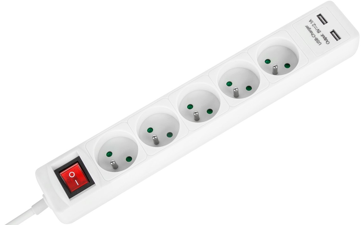 Мережевий фільтр Rebel на 5 розеток 2 USB 3 м (5901890030793) - зображення 2