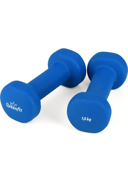 Набор гантелей неопреновых Queenfit 2х1.5 кг (3 кг) светло-синий. Круглые, для фитнеса, аэробики, дома - изображение 2