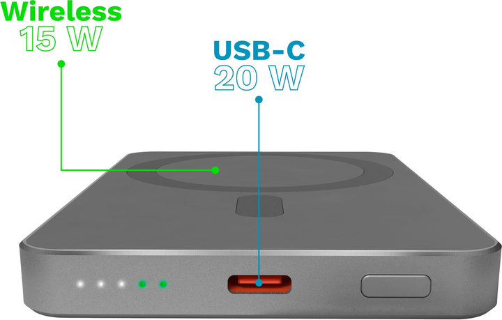 УМБ Kruger&Matz MagSafe 5000 мАг 20 Вт Gray (KM0911) - зображення 5