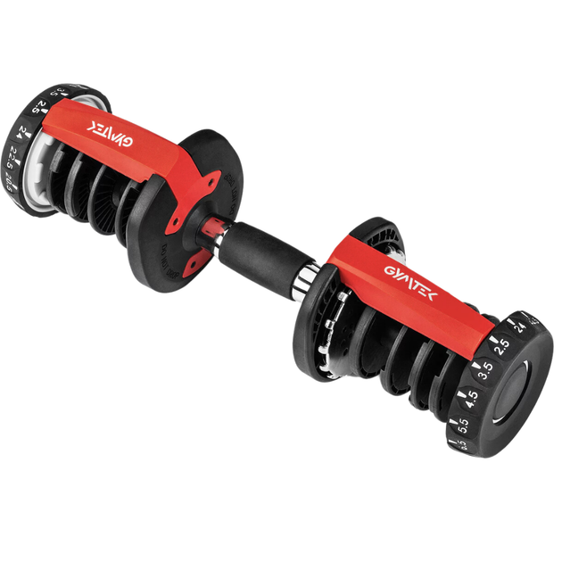 Гантель Gymtek розбірна регульована, 2.5-24 кг, червона. Для силових тренувань, фітнесу, дому, кросфіту - зображення 10