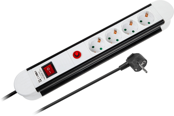 Listwa przeciwprzepięciowa Rebel 4 gniazda 5 m Black-White (5901890018456) - obraz 1