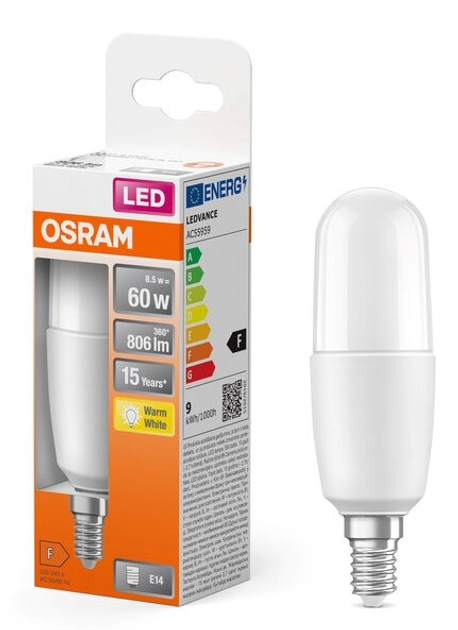 Лампа світлодіодна Osram LED Класична Star stick 60 8.5 Вт 827 матова E14 (4058075428362) - зображення 3