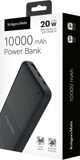 Powerbank Kruger&Matz Li-pol QC/PD 10000 mAh 20 W Black (KM0904) - obraz 7
