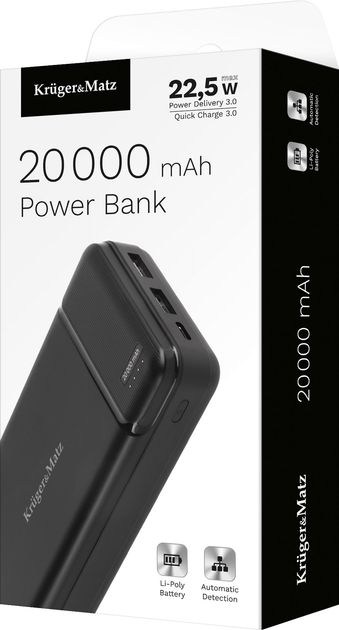 Powerbank Kruger&Matz Li-pol QC/PD 20000 mAh 22.5 W Black (KM0906.1) - obraz 7