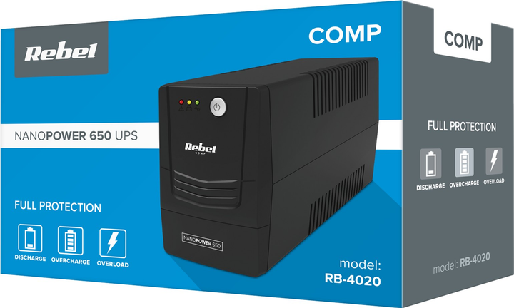 ДБЖ Rebel Nanopower 650 360 Вт/650 ВА Black (RB-4020) - зображення 6