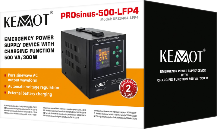 ДБЖ Kemot PROsinus-500-LFP4 300 Вт/500 ВА Black (URZ3404-LFP4) - зображення 4
