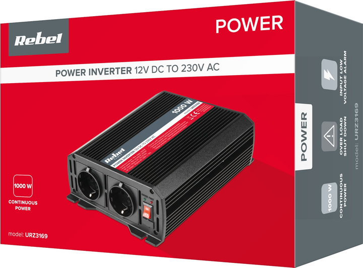 Автомобільний інвертор Rebel 1000W 12V/230V (5901436734352) - зображення 4