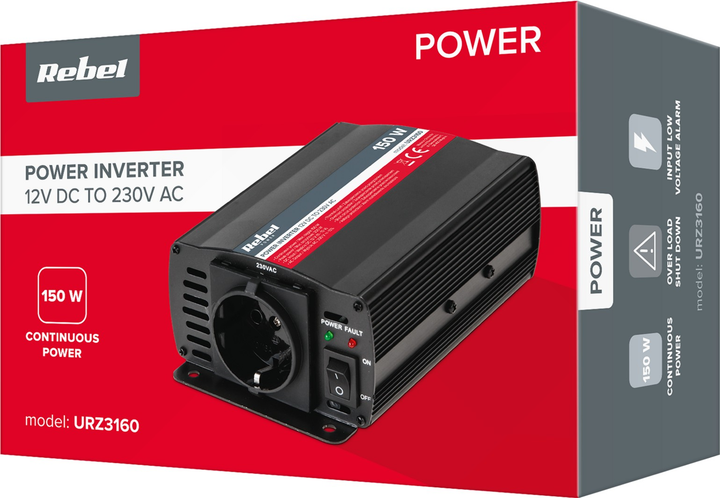 Автомобільний інвертор Rebel 150W 12V/230V (5901436734260) - зображення 3