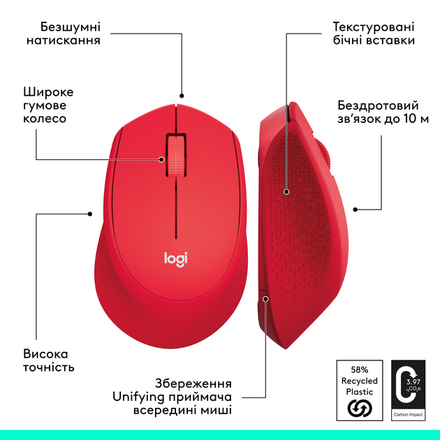 Мышь Logitech M330 Silent Plus WIreless Red (910-004911) - изображение 3