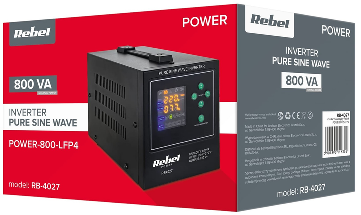 ДБЖ Rebel POWER-800-LFP4 RB‑4027 12V 230V 800VA/500W (5901890116336) - зображення 4