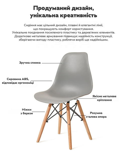 Стілець для кухні та вітальні RIAS DSF-310 з ніжками з натурального дерева Grey (3_06768) - зображення 4