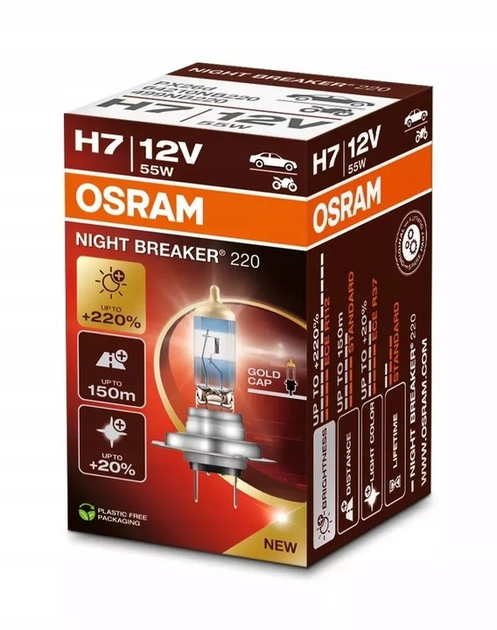 Żarówka halogenowa OSRAM H7 12V 55W PX26d NIGHT BREAKER +220% (64210NB220) (4062172399340) - obraz 1