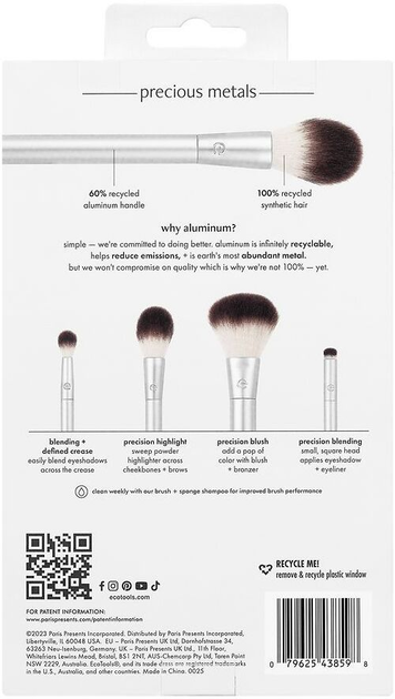 Zestaw pędzli do makijażu Ecotools Precious Metals Cheek + Eye Highlight Set 4 szt (79625438598) - obraz 2