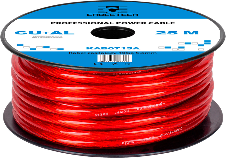 Kabel Peiying 10Ga OD5.5mm CU+AL 25m Red (KAB0715A) - obraz 1