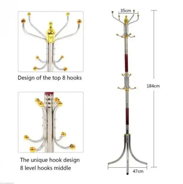 Металлическая напольная стойка-вешалка для одежды Coat Rack тренога 16 крючков - Фото 5 Металлическая напольная стойка-вешалка для одежды Coat Rack тренога 16 крючков - изображение 5