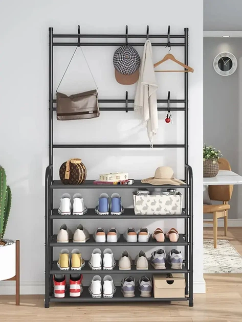 Универсальная вешалка для одежды New simple floor clothes rack 5 полок, черная - изображение 4
