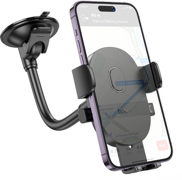 Автодержатель для телефона Hoco H20 Mighty one-button car holder (windshield) Black (6942007601597) - изображение 4