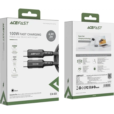 Кабель USB 2.0 Type-C M-M, 2 м, 100W C4-03 Acefast - Фото 3 Кабель USB 2.0 Type-C M-M, 2 м, 100W C4-03 Acefast - зображення 3