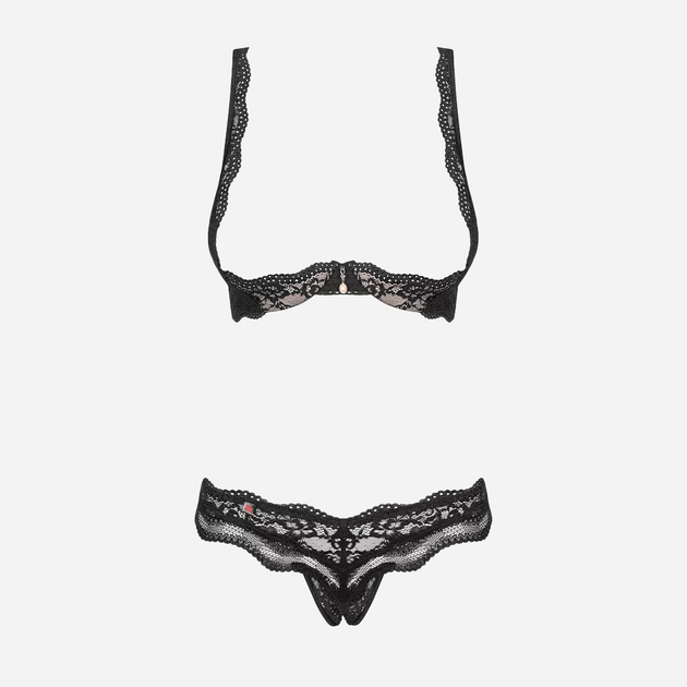 Komplet erotyczny (biustonosz + stringi) Obsessive Luvae Open Cup S/M Black (5901688226698) - obraz 3