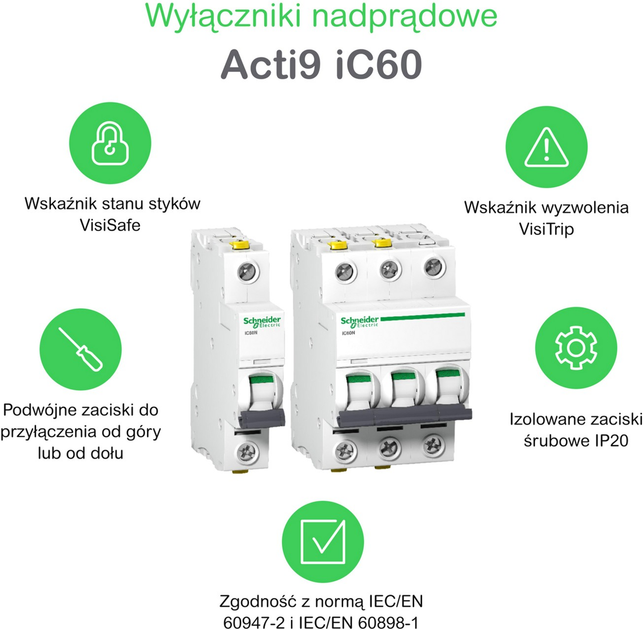 Wyłącznik automatyczny Schneider Electric Acti9 iC60N-B10-2 10 A 2P (A9F03210) - obraz 2