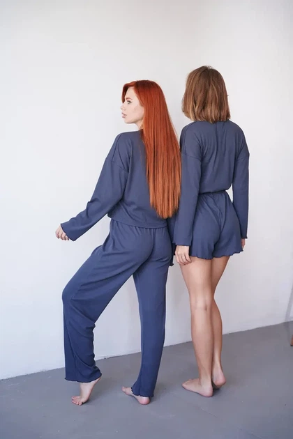 Женский домашний комплект тройка кофта шорты и брюки Carmen L-XL темно-серый - Фото 5 Женский домашний комплект тройка кофта шорты и брюки Carmen L-XL темно-серый - изображение 5