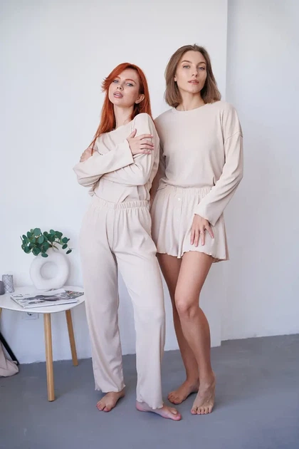 Жіночий домашній комплект трійка кофта шорти та штани Carmen L-XL бежевий - зображення 10