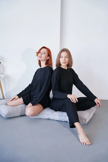 Женский домашний комплект тройка кофта, шорты и брюки Carmen S-M черный - Фото 12 Женский домашний комплект тройка кофта, шорты и брюки Carmen S-M черный - изображение 12