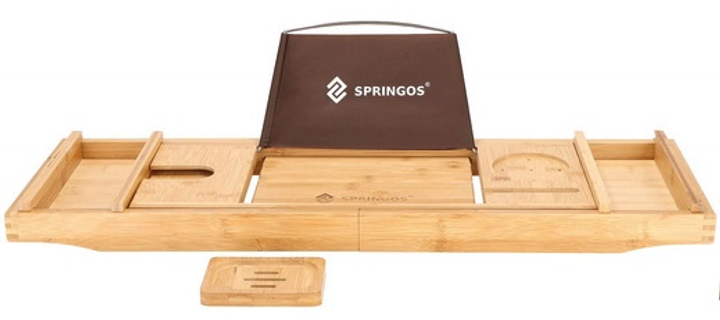 Półka nakładka na wannę Springos regulowana bambusowa 75-110.5 cm HA1024 (5907719428161) - obraz 1