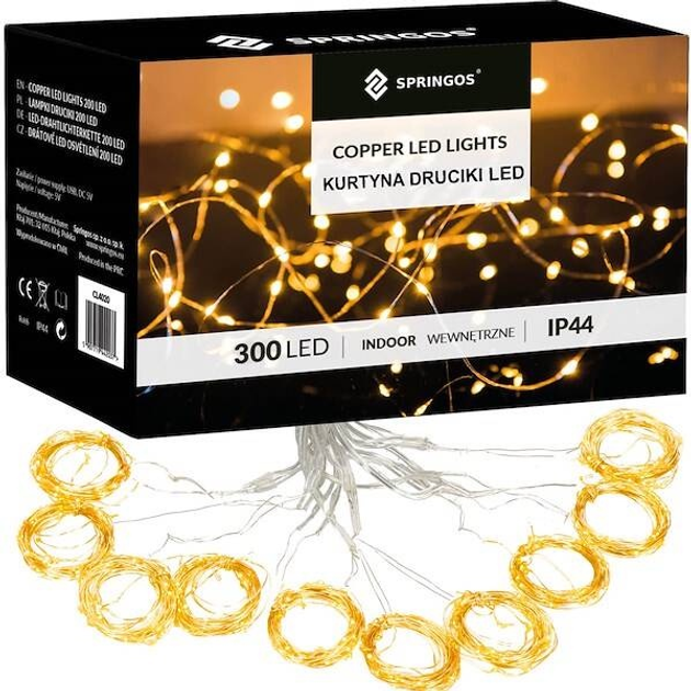 Kurtyna świetlna Springos CL0183 Druciki 300 LED (5907719426969) - obraz 1