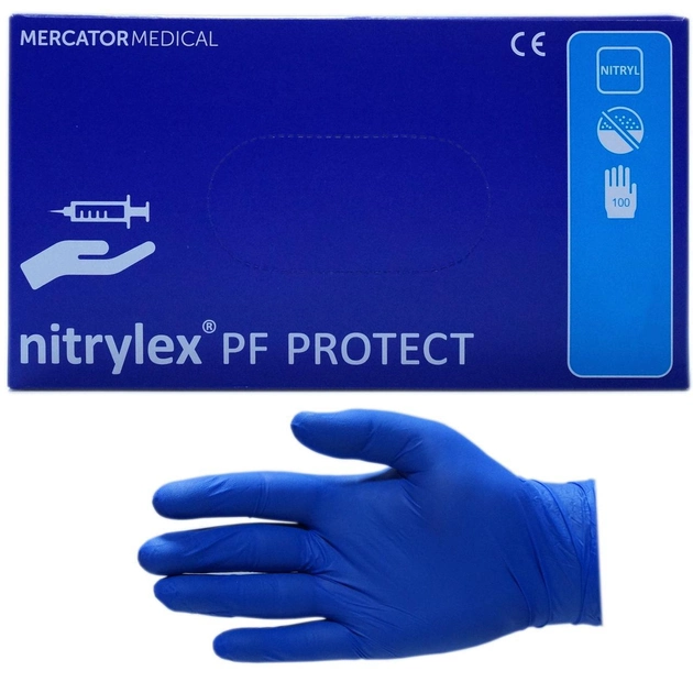 Рукавички сині Nitrylex Protect Blue PF нітрилові неопудрені S - зображення 1