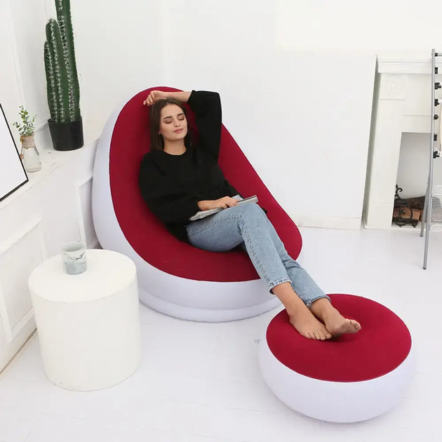 Надувной диван с пуфиком Air Sofa - 116х98х83см, Красный / Надувное кресло с пуфиком - зображення 2