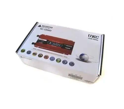Автомобильный инвертор UKC KC-1000D, 12V-220V, 1000Вт пик, 400Вт номинал, LCD дисплей, USB, вентилятор - изображение 5