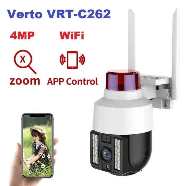 Уличная IP камера видеонаблюдения Verto VRT-C262 3MP Wi-Fi PTZ с SIM, ночным видением, микрофоном и сиреной - Фото 5 Уличная IP камера видеонаблюдения Verto VRT-C262 3MP Wi-Fi PTZ с SIM, ночным видением, микрофоном и сиреной - изображение 5