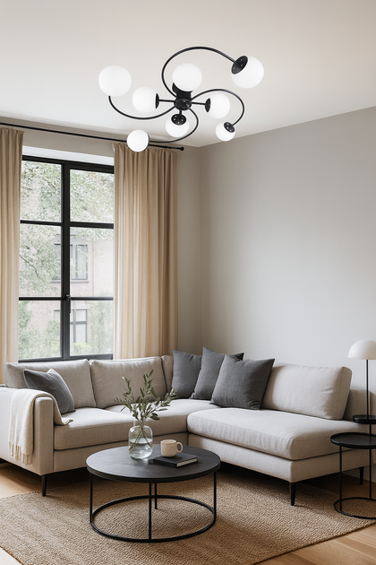 Люстра стельова чорна з білими кулями Loft Modern Glass Sneha (9969549746/4+4) - Фото 2 Люстра стельова чорна з білими кулями Loft Modern Glass Sneha (9969549746/4+4) - зображення 2