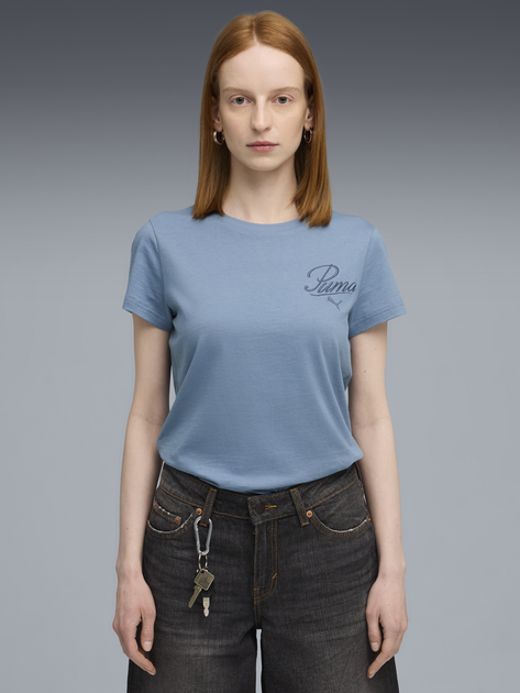 Футболка хлопковая женская Puma Ess Script Tee 68498234 S Cool Blue (4069157460996) - Фото 1 Футболка хлопковая женская Puma Ess Script Tee 68498234 S Cool Blue (4069157460996) - изображение 1