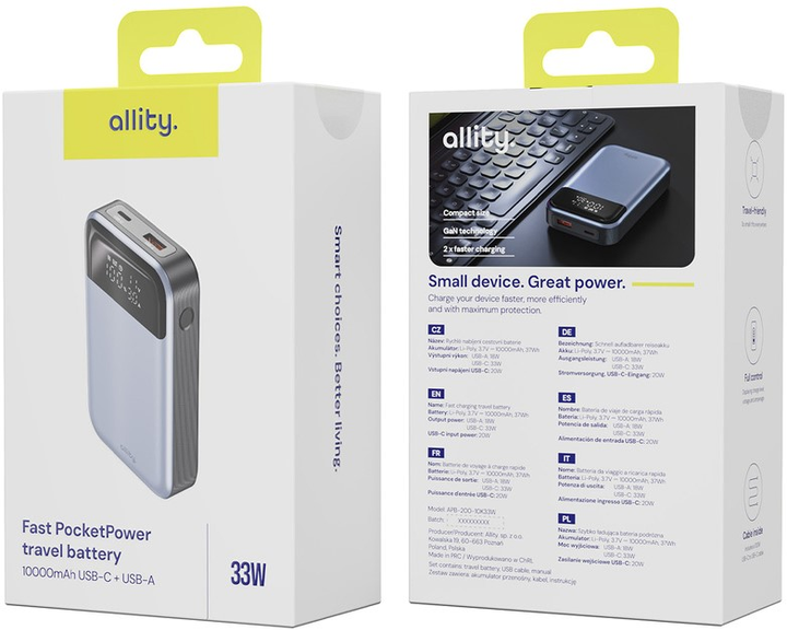 Powerbank Allity APB-200 10000 mAh 33W Grey (GSM187744) - obraz 7