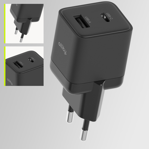 Ładowarka sieciowa Allity GaN PD QC ATC-01-20WAC 1x USB-C 1x USB-A 20W Black (5906667550139) - obraz 5