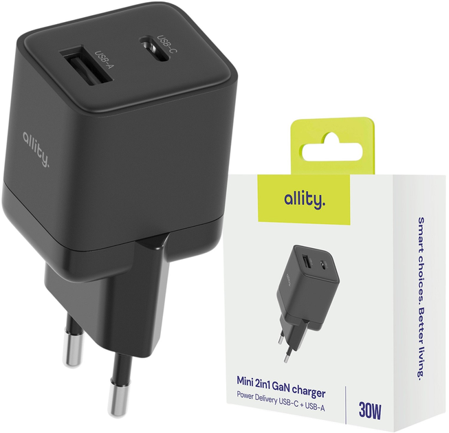 Ładowarka sieciowa Allity GaN PD QC ATC-01-30WAC 1x USB-C 1x USB-A 30W Black (5906667550153) - obraz 3