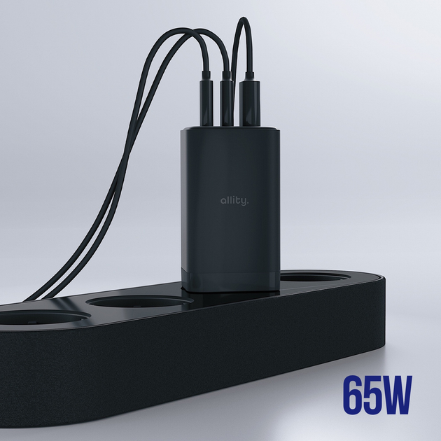 Зарядний пристрій Allity GaN PD QC ATC-01-65WACC 2x USB-C + 1x USB-A 65W Black (5906667550177) - зображення 7