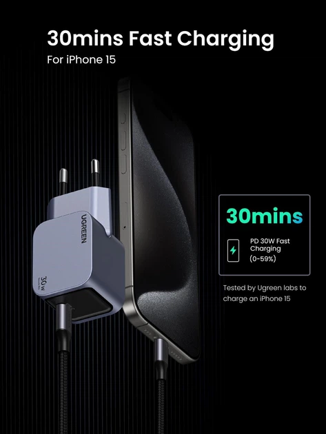 Ładowarka sieciowa Ugreen X703 Nexode Pro 30W USB-C GaN Fast Charger Szara 35006 (6941876230068) - obraz 4