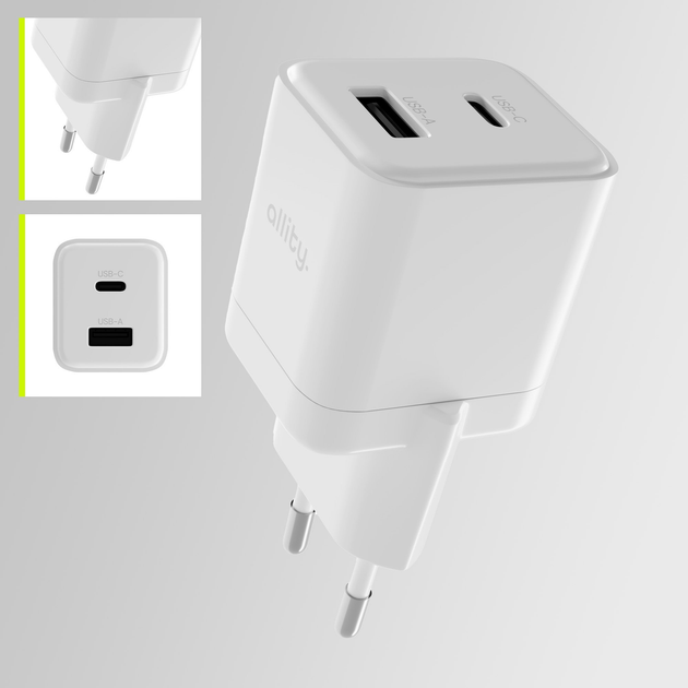 Ładowarka sieciowa Allity GaN PD QC ATC-01-20WAC 1x USB-C 1x USB-A 20W White (5906667550351) - obraz 4