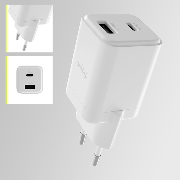 Зарядний пристрій Allity GaN PD QC ATC-01-30WAC 1x USB-C 1x USB-A 30W White (5906667550368) - зображення 4