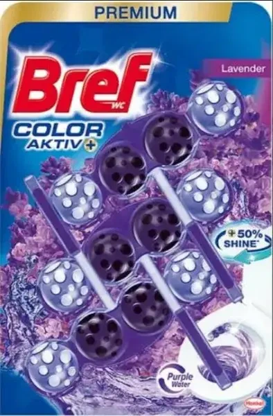 Туалетний блок Bref Power Aktiv Lavander Кольорова вода 3шт х 50г - Фото 1 Туалетний блок Bref Power Aktiv Lavander Кольорова вода 3шт х 50г - зображення 1