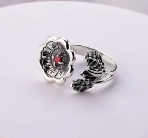 Кольцо цветок серебряное Калачики Granat 925 Zirkon 19 размер - изображение 2