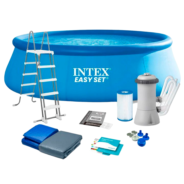 Круглый надувной бассейн Intex, размер 457х107см, фильтр+насос, лестница, тент, подстилка(26166 NP) - изображение 3