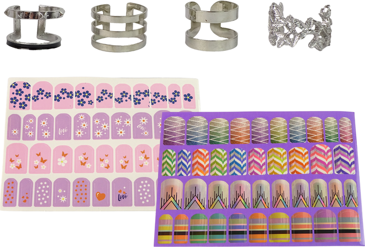 Zestaw piękności LEAN Toys do malowania paznokci z lakierami brokatowymi naklejkami i pierścionkami 12441 (5905214970284) - obraz 3