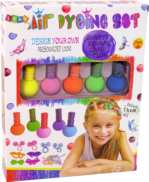 Набір для творчості LEAN Toys для фарбування волосся для дітей з 5 фарбами та гумками 15461 (5905515358392) - зображення 1