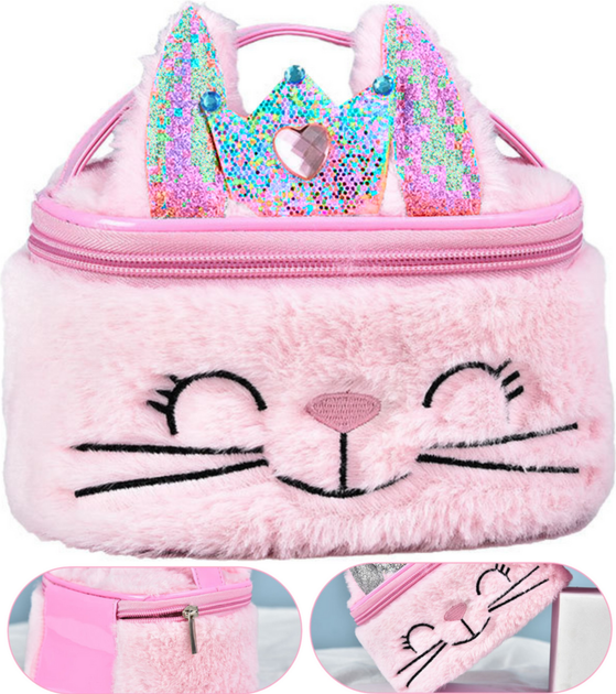 Дитяча косметичка LEAN Toys Зайчик плюшевий з блискітками 20 см Pink 22049 (5905991044055) - зображення 3