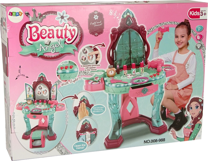 Набір для краси LEAN Toys Туалетне приладдя з дзеркалом, звуком та прикрасами Темно-рожевий 9437 (5904204754576) - зображення 1
