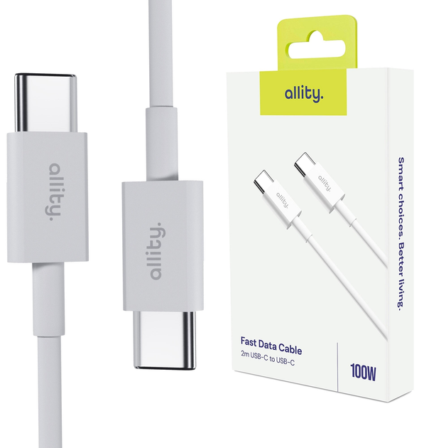 Kabel Allity AUC-03 USB-C - USB-C 2 m 100W White (5906667550184) - obraz 4
